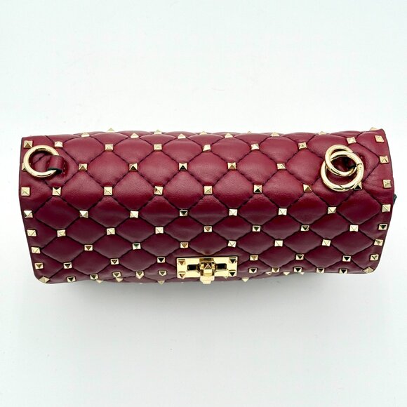 Valentino Garavani Rockstud Spike Red 2 Way Shoulder Bag Leather Handbag - Picture 5 of 10